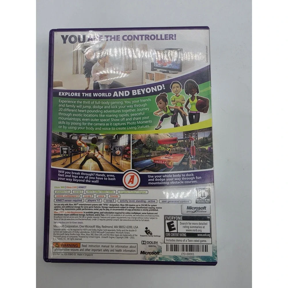 Kinect Adventures Microsoft Xbox 360 Game J7D-00001 Purple Case NTSC